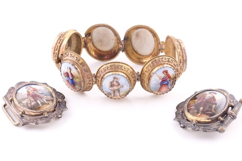 Lot 450 - A Victorian gilt metal panel bracelet set with...