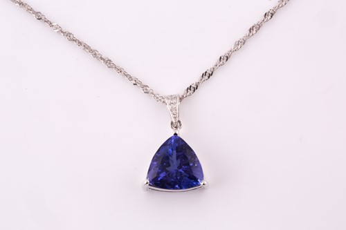 Lot 253 - A tanzanite and diamond pendant, the...