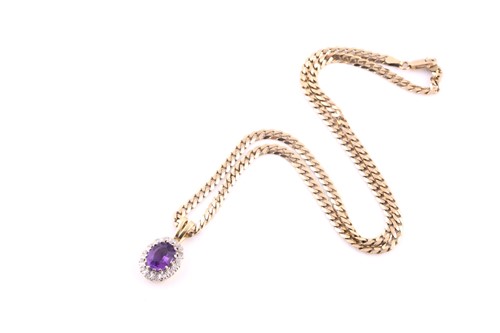 Lot 369 - An amethyst and diamond cluster pendant, the...