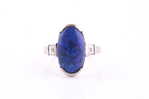 Lot 149 - 18ct white gold, opal and diamond ring, the...