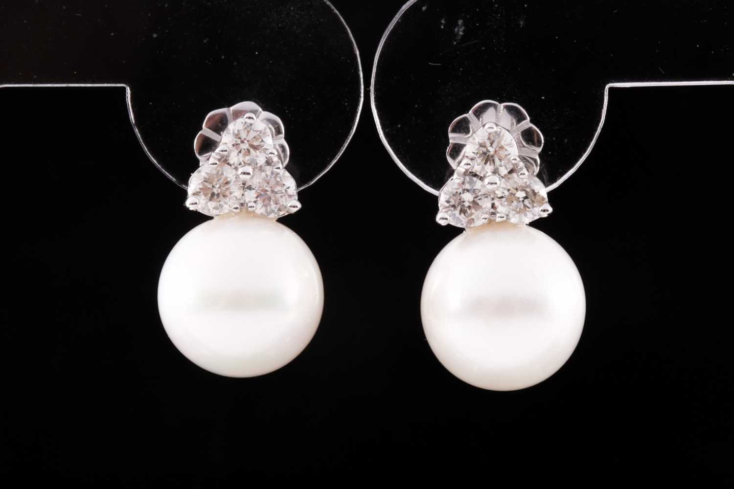 Lot 222 - A pair of diamond and South Sea peal earrings,...