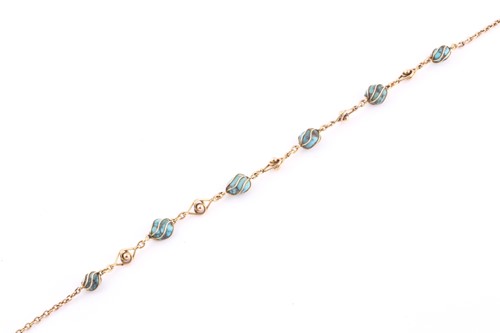 Lot 236 - A 9ct yellow gold and turquoise necklace, with...
