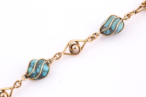 Lot 236 - A 9ct yellow gold and turquoise necklace, with...