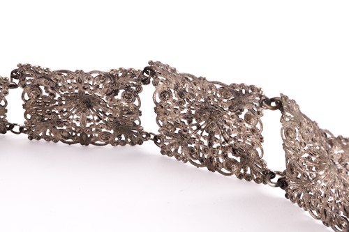 Lot 474 - A cut steel chatelaine belt, comprised of...