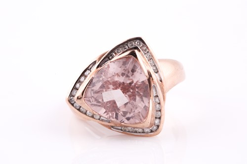 Lot 698 - A 9ct rose gold, diamond, and morganite ring,...