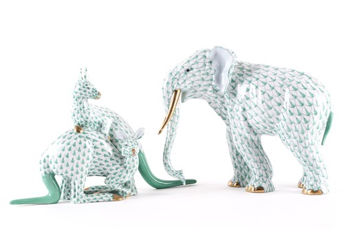 Lot 349 - A large Herend porcelain model of an elephant,...