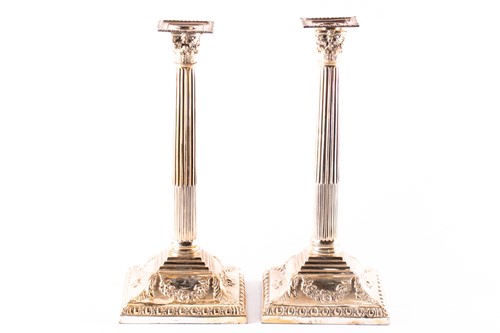 Lot 795 - A pair of large Corinthian column silver...