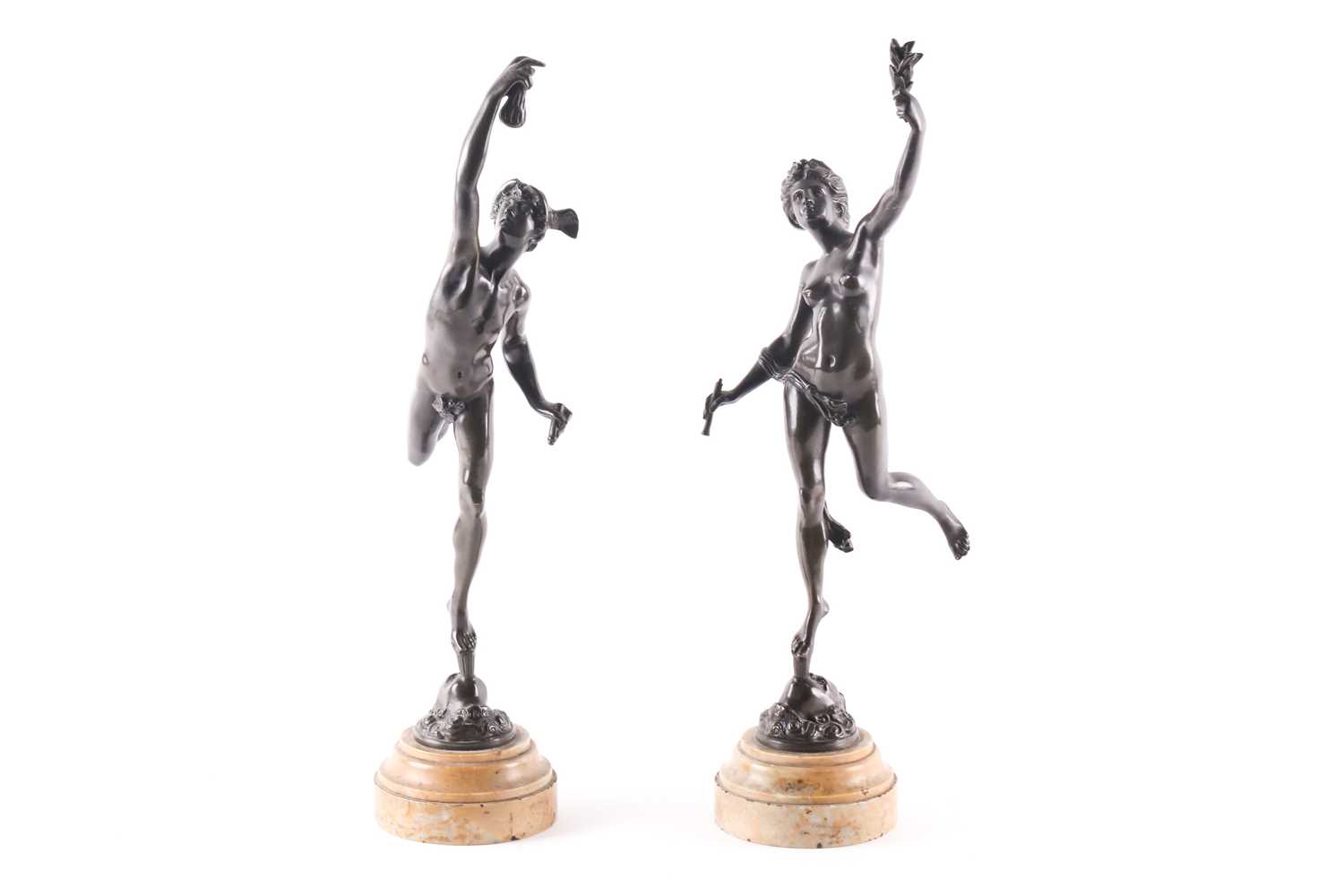 Lot 209 - A pair of 19th century patinated bronze...