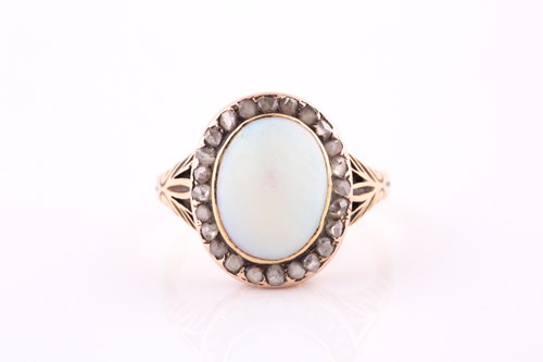 Lot 392 - A late Victorian opal and diamond cluster ring;...