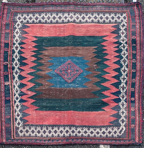 Lot 197 - A 20th-century blue ground small Iranian Kelim...