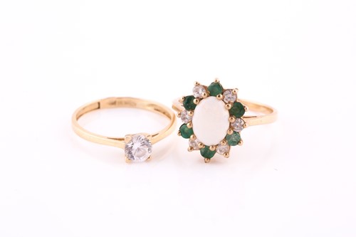 Lot 413 - An opal, emerald and cubic zirconia cluster...