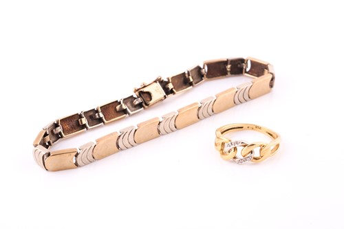 Lot 590 - A gold bracelet and diamond-set ring Of...