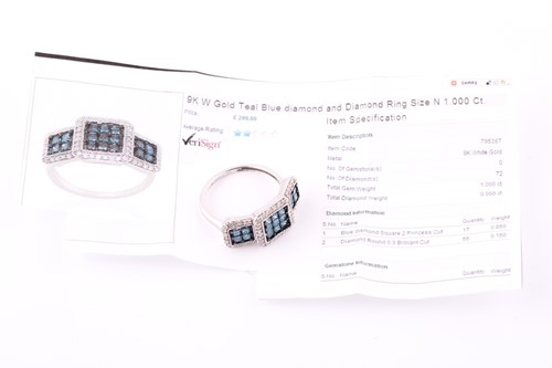 Lot 447 - Three blue diamond-set rings Each set with...