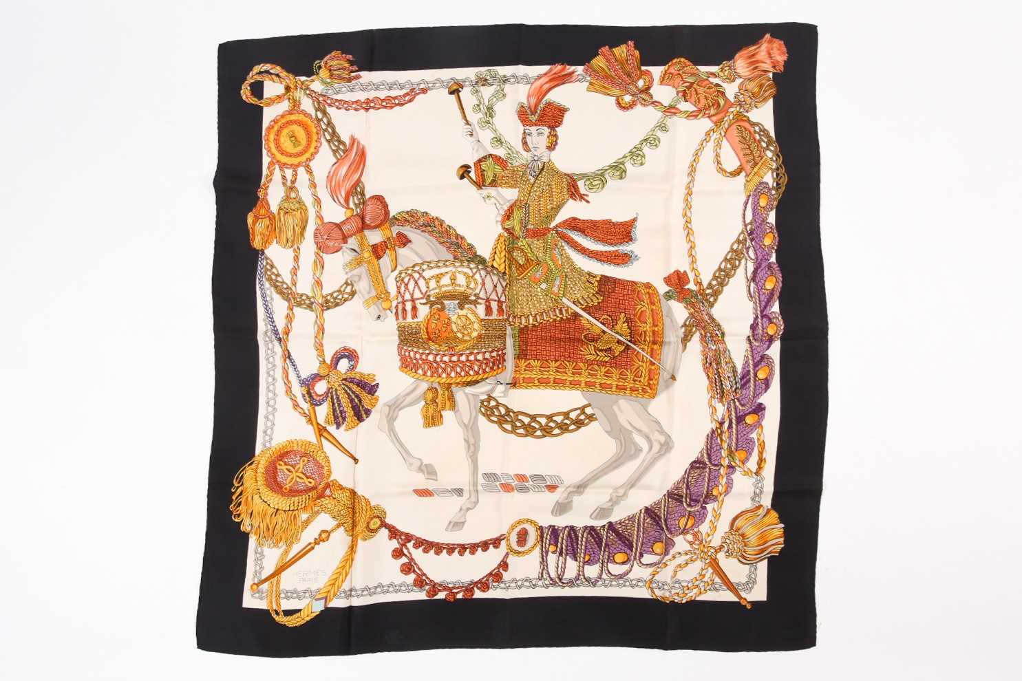 Lot 315 - Hermes. A silk scarf. Le Timbalier, designed...