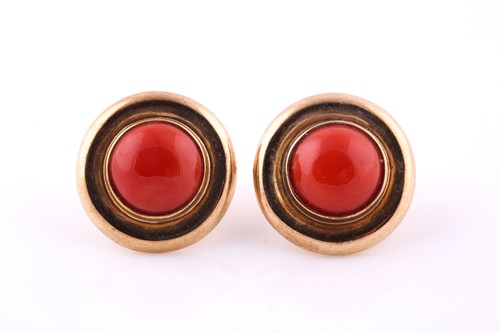 Lot 564 - A pair of coral and gold earrings Each...