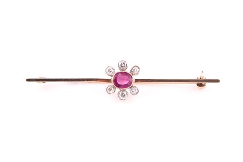 Lot 617 - A Victorian ruby and diamond brooch, of...