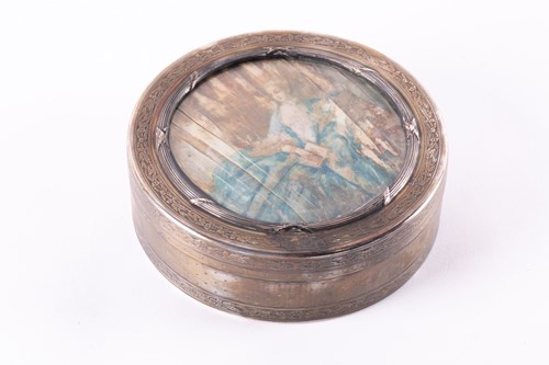 Lot 775 - A Continental silver circular lidded box, the...