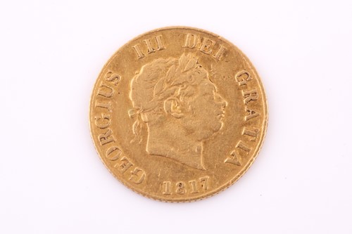 Lot 318 - Geo III gold half sovereign, 1817 gold, 3.96...