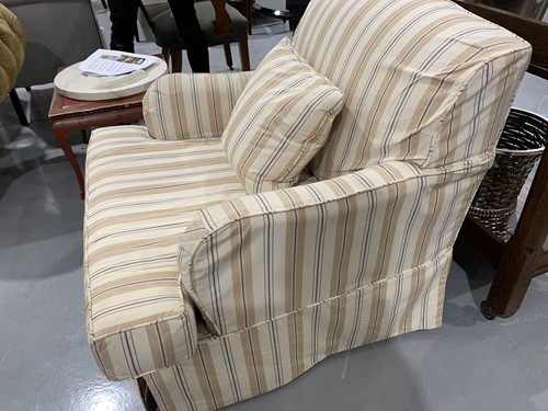 Lot 1 - An Edwardian style scroll back easy chair with...