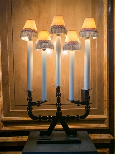 Lot 51 - A pair of 20th century five sconce black iron...