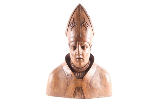 Lot 207 - A Continental wood-carved head and shoulders...