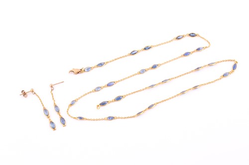 Lot 536 - A sapphire necklace and pair of earring suite...