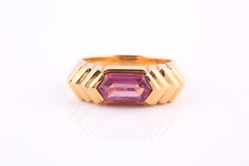 Lot 376 - A pink sapphire ring by Bvlgari The fancy-cut...
