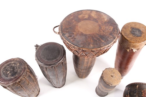 Lot 181 - Two Indian Mridangam drums, 57cm & 61.5cm, a...