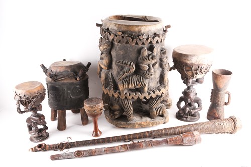 Lot 188 - A Yoruba freestanding carved wood drum, 20th...