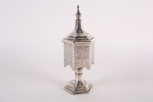 Lot 845 - A Victorian silver spice tower, of Judaica...