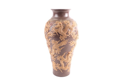Lot 154 - A large Yixing dragon vase, late Qing/early...