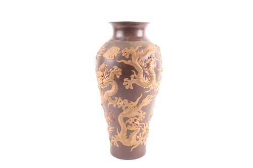 Lot 154 - A large Yixing dragon vase, late Qing/early...