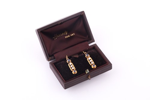 Lot 501 - A pair of seed pearl and sapphire earrings...