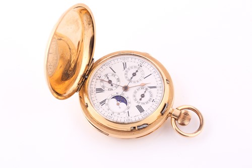 Lot 731 - An 18k gold cased repeater chronograph full...