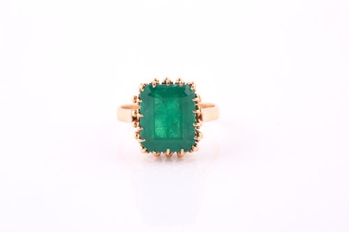 Lot 340 - Emerald single stone ring, the rectangular...
