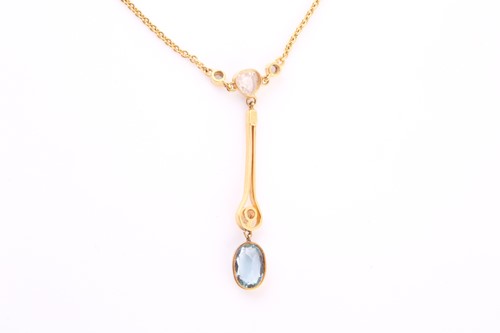 Lot 396 - Edwardian aquamarine and diamond pendant...