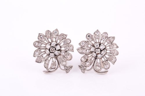 Lot 339 - A pair of stylised flowerhead earclips, mid...