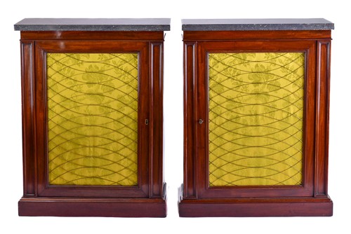 Lot 308 - A pair of Regency style mahogany marble topped...