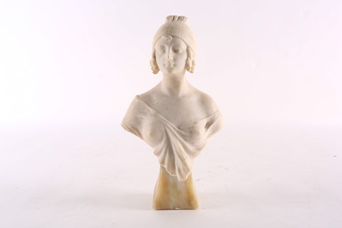 Lot 341 - An Italian carved white alabaster bust of a...