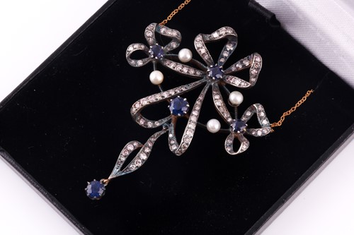 Lot 526 - An Edwardian style sapphire, diamond and pearl...