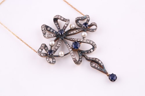 Lot 526 - An Edwardian style sapphire, diamond and pearl...