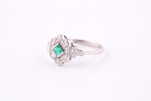 Lot 349 - An Edwardian style emerald and diamond panel...