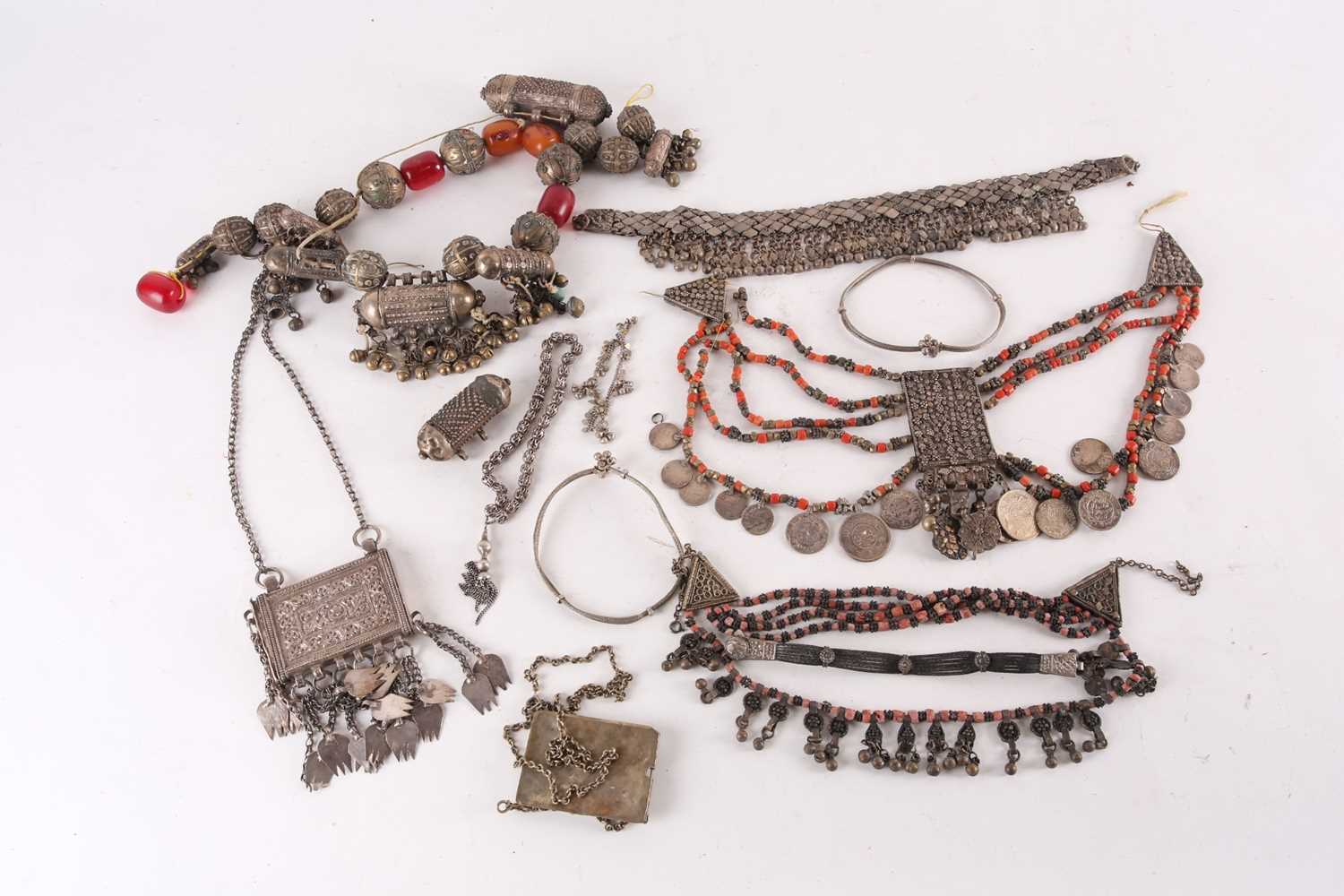 Lot 192 - A collection of Yemeni (Bedouin) white metal...