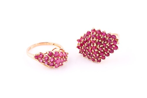 Lot 500 - Two ruby cluster rings, pinkish-purple rubies,...