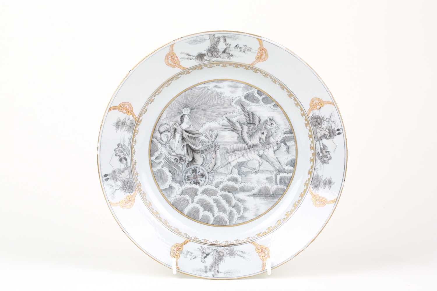 Lot 200 - A Chinese porcelain en grisaille plate, Qing,...