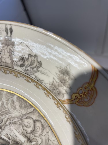 Lot 200 - A Chinese porcelain en grisaille plate, Qing,...