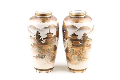 Lot 158 - A pair of Japanese mirror image Satsuma vases,...