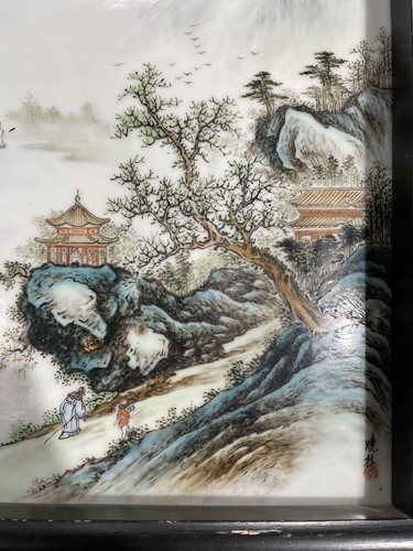 Lot 205 - A Chinese porcelain landscape panel, 20th...