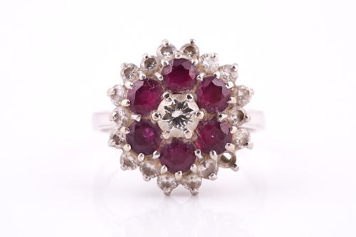 Lot 237 - An 18ct white gold, ruby and diamond...