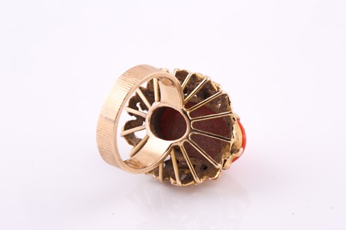 Lot 263 - A 1970’s Continental gold and coral cabochon...
